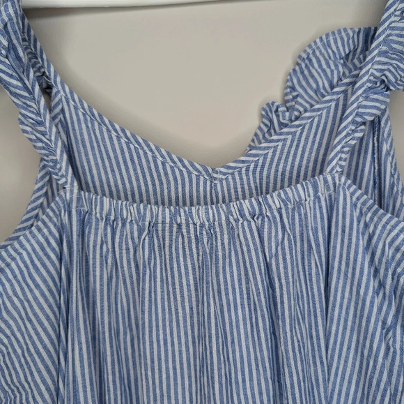 ONLY Blue Denim  Maxi Blue & White Stripped V Neck Sleeveless Ruffle Dress Small - Picture 6 of 9